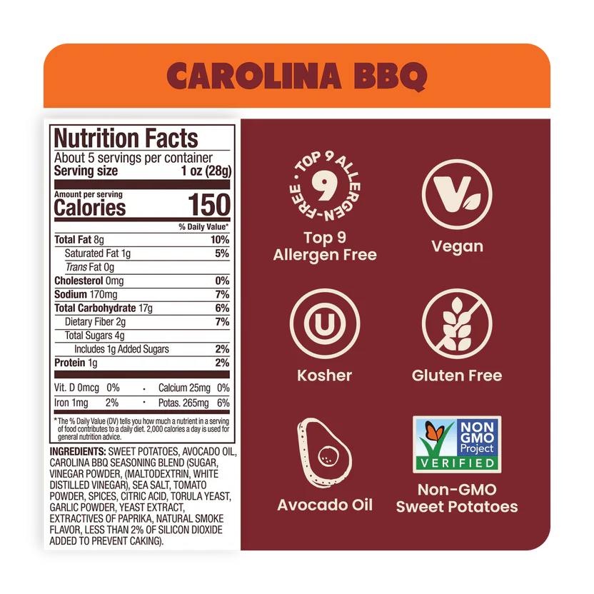 Jackson's Avocado Oil Sweet Potato Chips Carolina BBQ 5oz (142g)