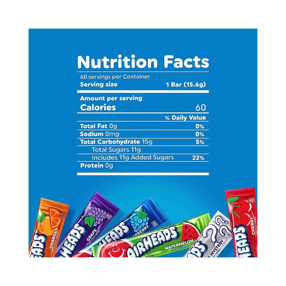 Airheads Candy Bars Assorted Fruit Flavours 936g (2lb) - 60 Bars