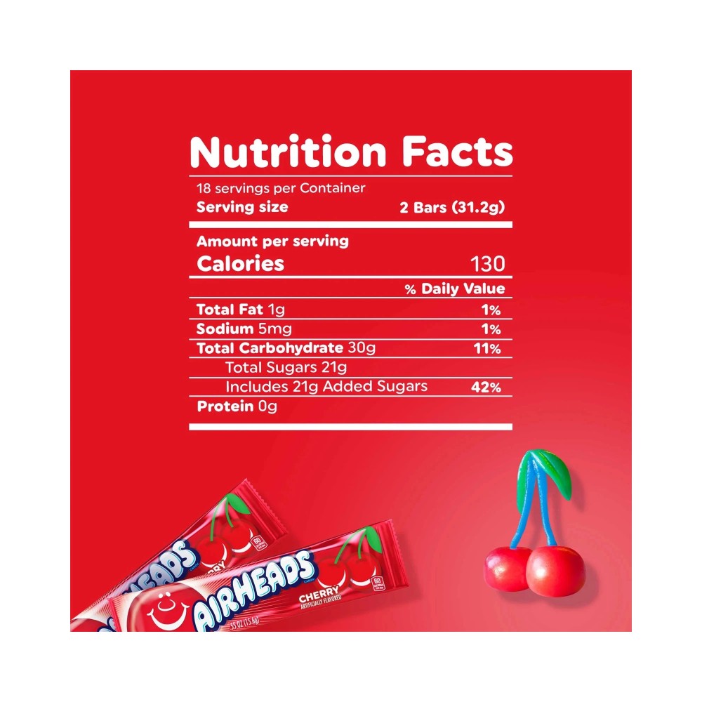 Airheads Cherry Flavoured Candy Bars 0.55oz (16g) - 36 Bars