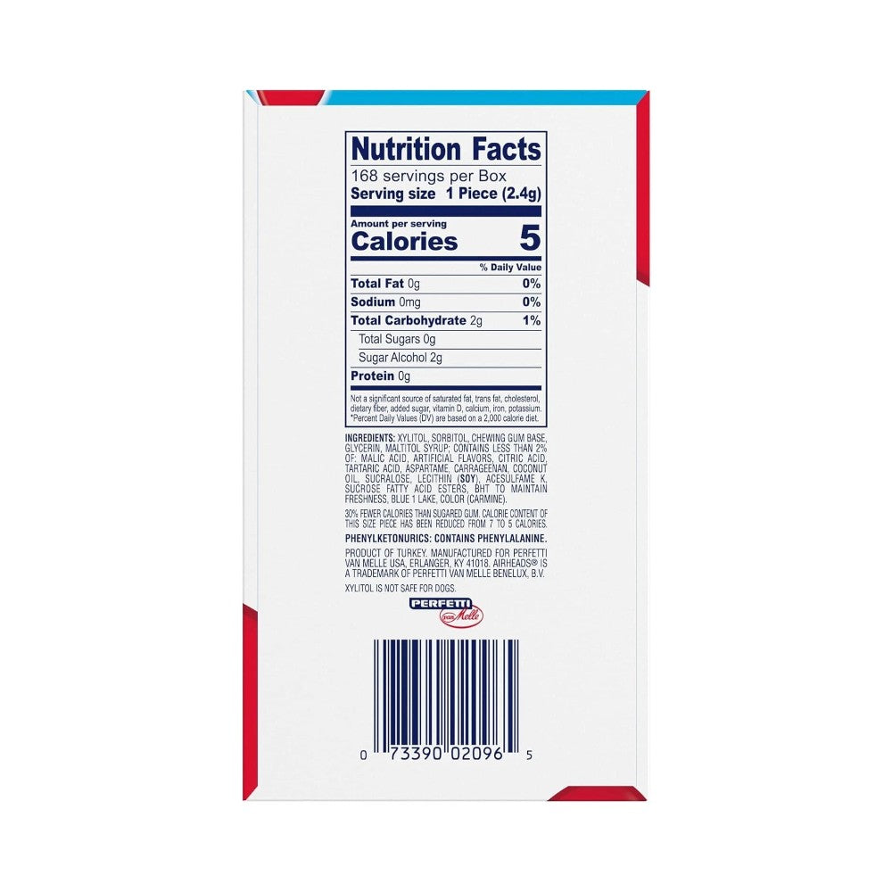 Airheads Gum Blue Raspberry Sugar Free Sticks 14's 1.185oz (34g) - Pack of 12