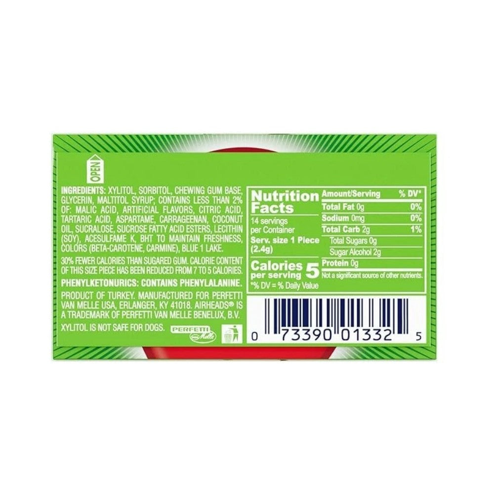 Airheads Gum Watermelon Sugar Free Sticks 14's 1.18oz (34g) - Pack of 12