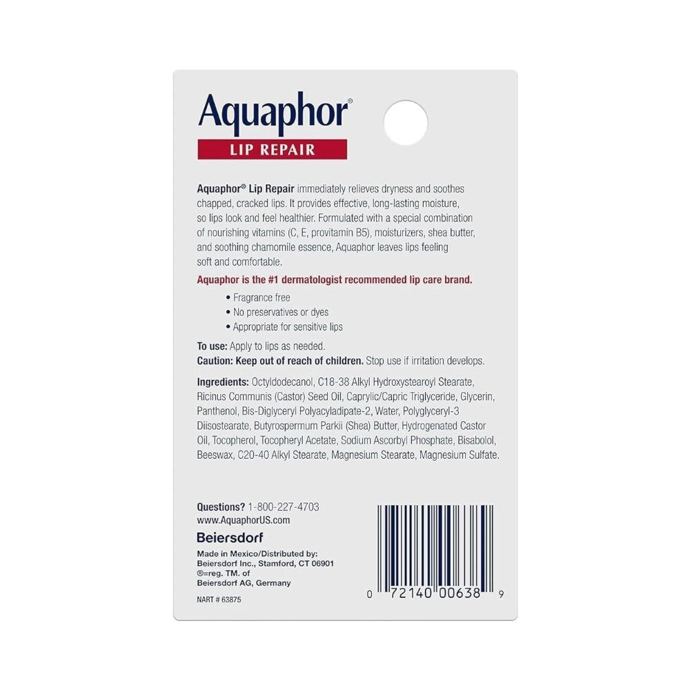 Aquaphor Lip Repair Ointment Tube 0.35oz (10ml) - Immediate Relief for Dry Lips