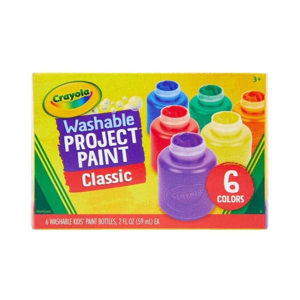 Crayola 6 Washable Kids Project Paint Classic Bottles 2oz (59ml) Each