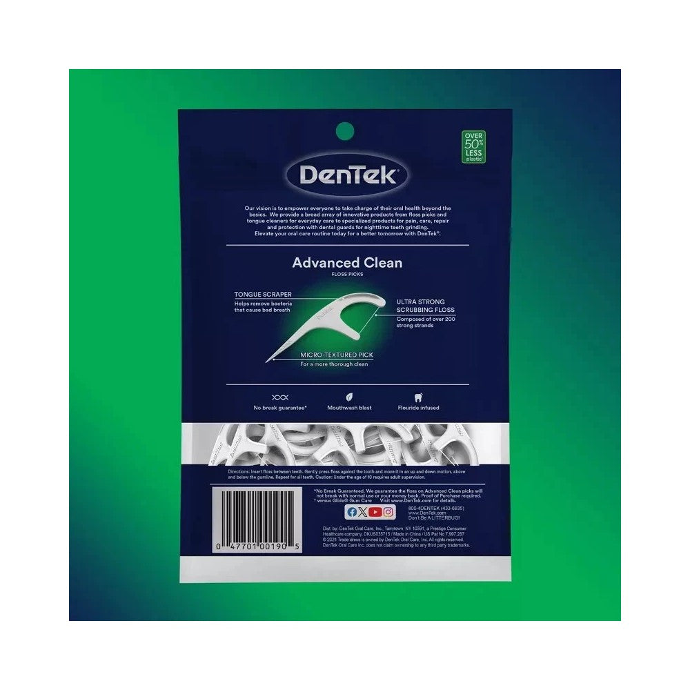 DenTek Advanced Clean Triple Clean Mint Flavoured Floss Picks 150's - Pack of 3