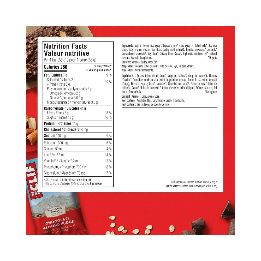 CLIF BAR Chocolate Almond Fudge Energy Bars 68g - Pack of 12