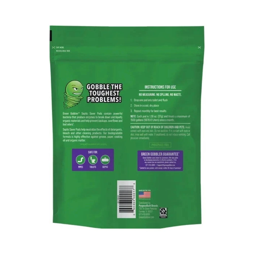 Green Gobbler Septic Saver Pods Toilet Tank Cleaner - 6 Pods