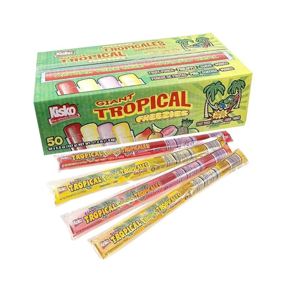 Kisko Giant Tropical Freezies Freezer Pops Ice Bars 5.5oz (156g) - Pack of 50