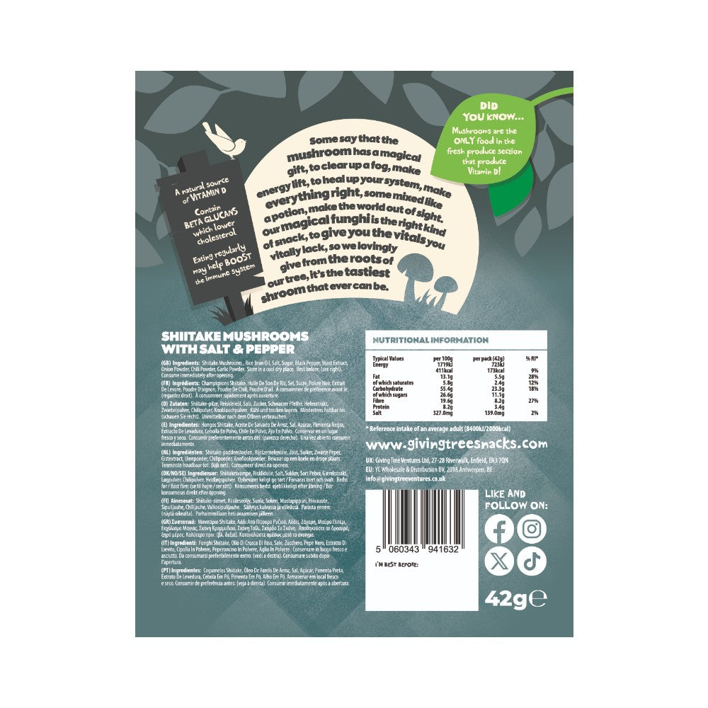 The Giving Tree Crunchy Shitake Mushroom Salt & Pepper Vacuum Fried Crisps 42g