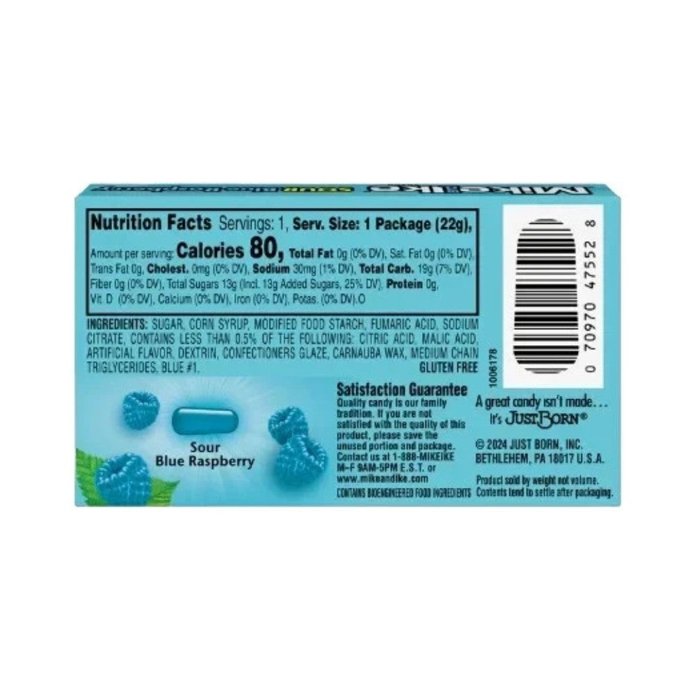 Mike & Ike Sour Blue Raspberry Candy 0.78oz (22g)