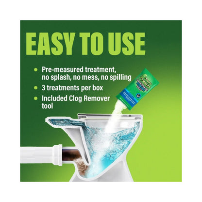Green Gobbler Drain Opening Powder Packs X3 with Clog Remover Stick