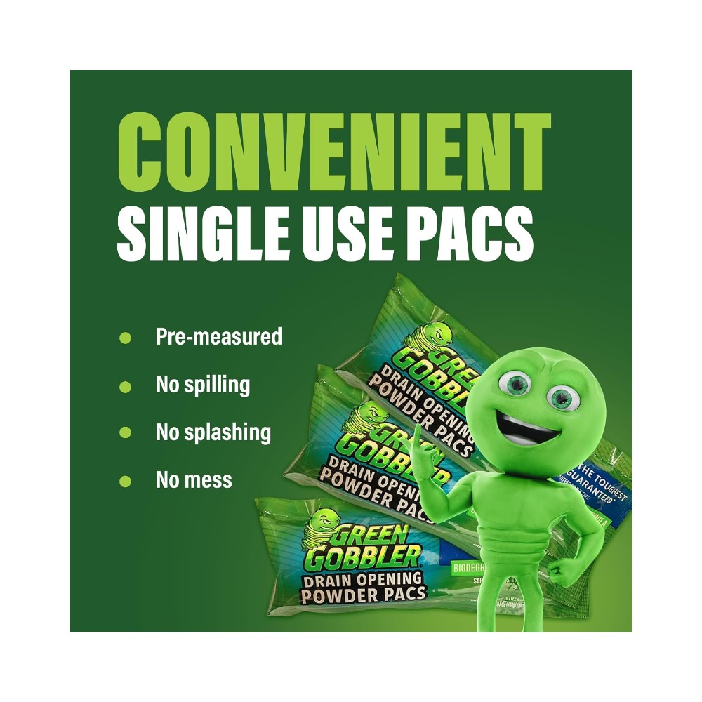 Green Gobbler Drain Opening Powder Packs X3 with Clog Remover Stick