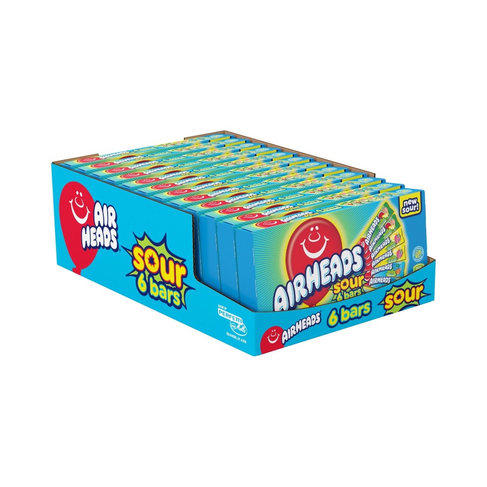Airheads Sour Candy Bars Assorted Fruit Flavours 6’s 3.3oz (98.6g) - Pack of 12