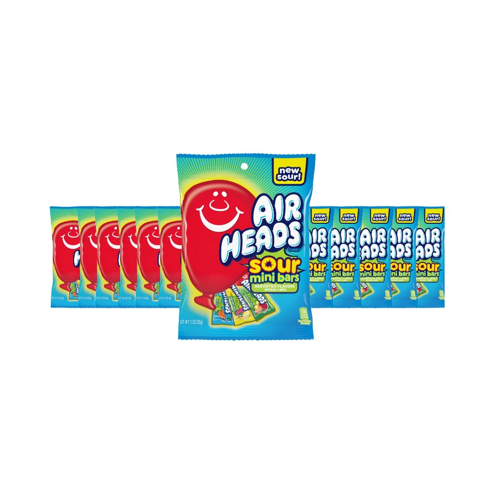 Airheads Sour Mini Candy Bars Assorted Fruit Flavours 3oz (85g) - Pack of 12