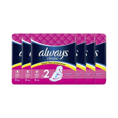 Always Maxi Classic Sanitary Towels with Wings 9's (Size 2) - Pack of 6