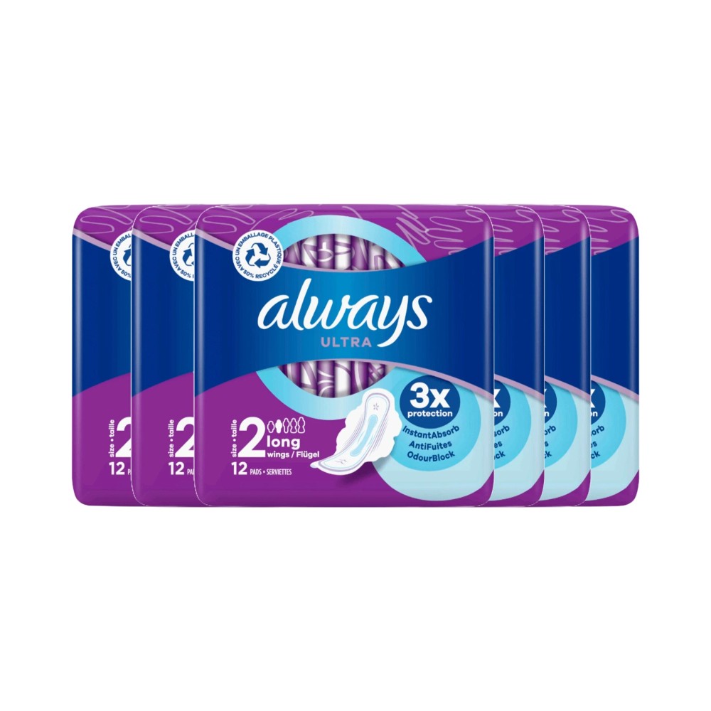 Always Ultra Long Sanitary Towels with Wings 12's (Size 2) - Pack of 6