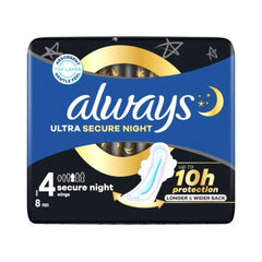 Always Ultra Secure Night Sanitary Towels with Wings 8's (Size 4)
