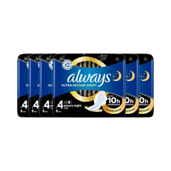 Always Ultra Secure Night Sanitary Towels with Wings 8's (Size 4) - Pack of 6