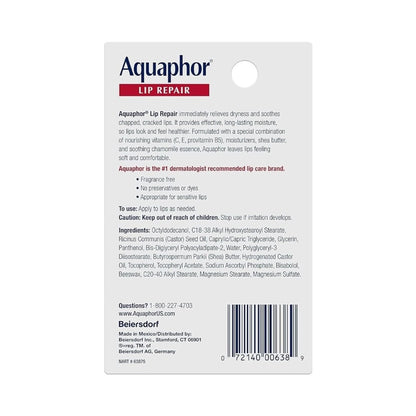 Aquaphor Lip Repair Ointment Tube 0.35oz (10ml) - Immediate Relief for Dry Lips