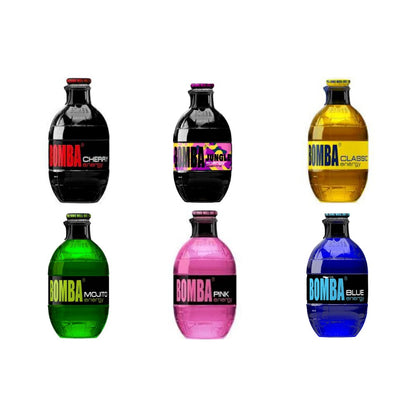 BOMBA! Energy Drink Grenade Glass Bottles - Various Flavours and Quantity