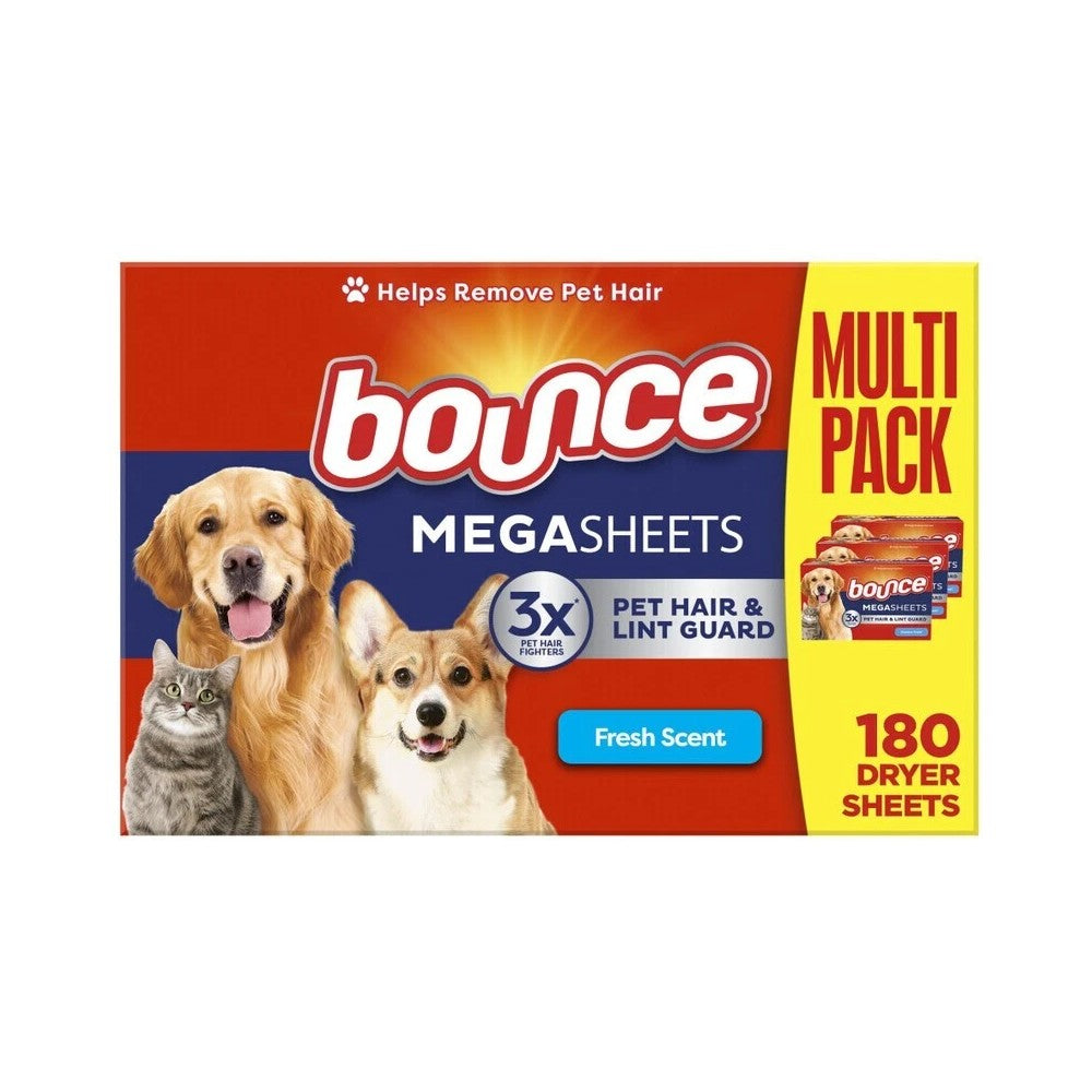 Bounce Pet Hair & Lint Guard Mega Sheets Fresh Scent - 180 Dryer Sheets