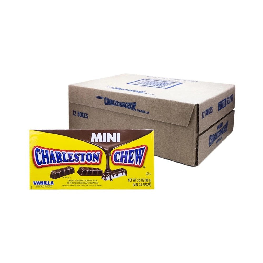 Charleston Chew Vanilla Mini Chocolatey Nougat Bars Box 3.5oz (99g) - Pack of 12