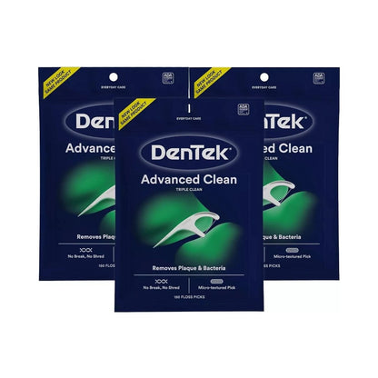DenTek Advanced Clean Triple Clean Mint Flavoured Floss Picks 150's - Pack of 3
