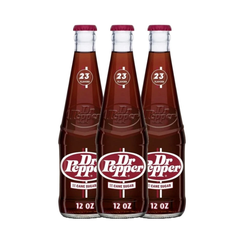 Dr Pepper Made With Cane Sugar Glass Bottles 12oz (355ml) - Pack of 3