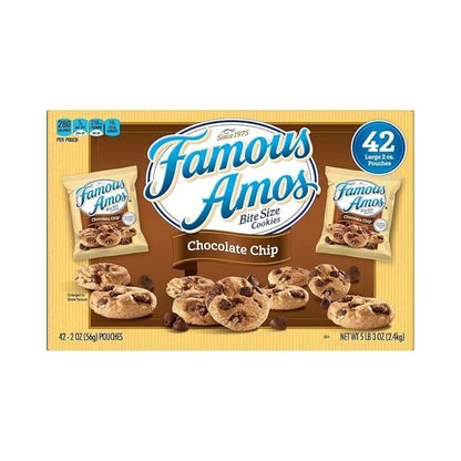 Famous Amos Chocolate Chip Bite Size Cookies Pouches 2oz (56g) - Pack of 42