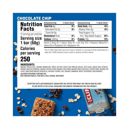 CLIF BAR Chocolate Chip Energy Bars 68g - Pack of 12