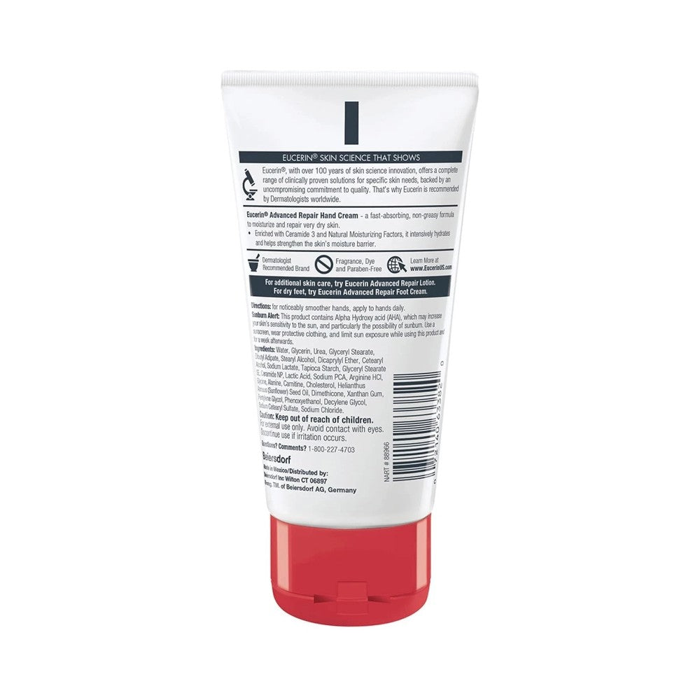 Eucerin Advanced Repair Hand Cream Moisturizer Tube 2.7oz (78g) - Fragrance Free