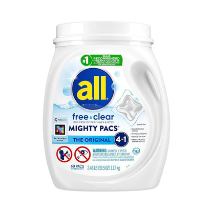 All Free & Clear Mighty Pacs Laundry Detergent 1.12kg - 60 Capsules