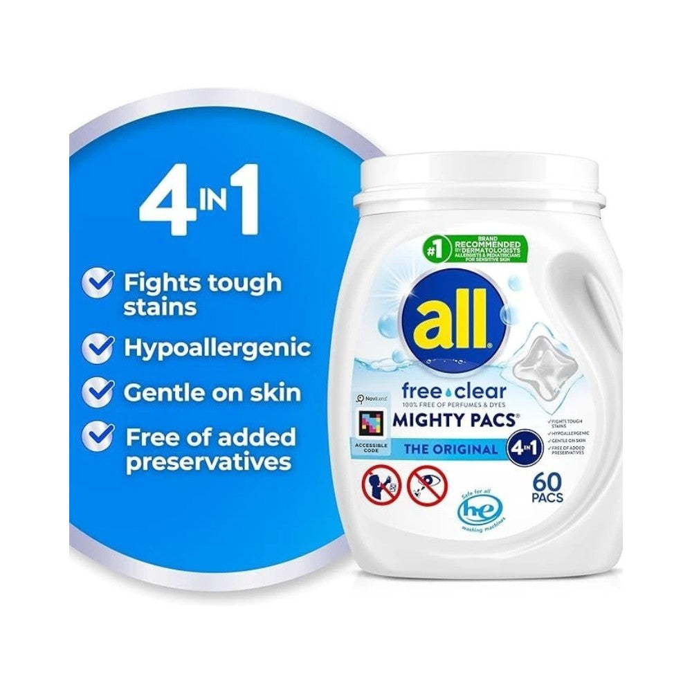 All Free & Clear Mighty Pacs Laundry Detergent 1.12kg - 60 Capsules