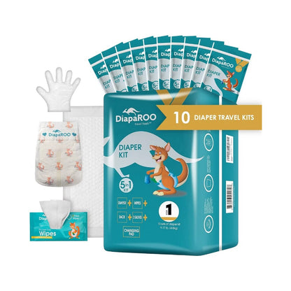 DiapaROO 5 in 1 Diaper Travel Kits - Various Sizes - Pack of 10