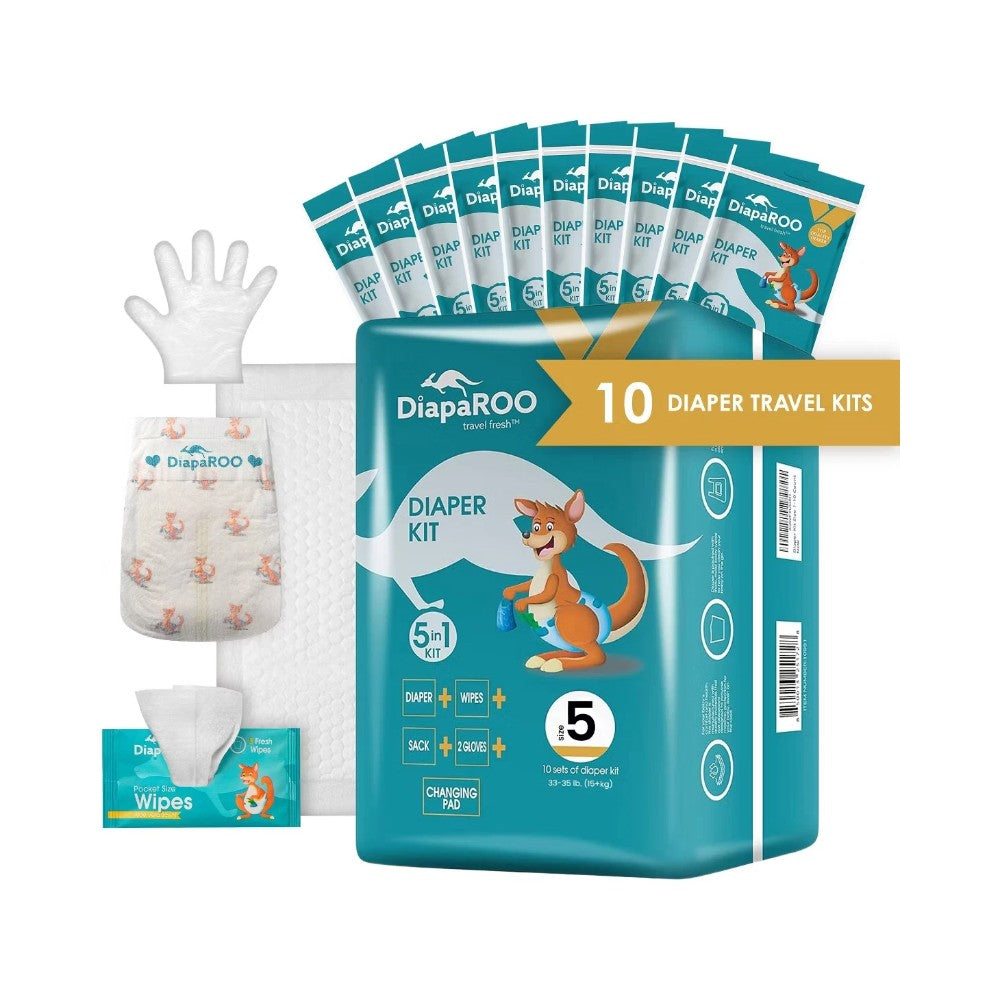 DiapaROO 5 in 1 Diaper Travel Kits - Various Sizes - Pack of 10