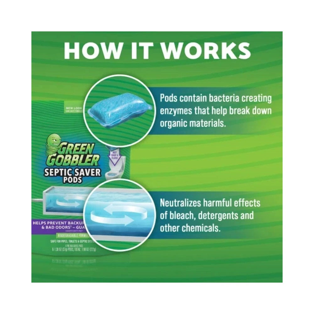 Green Gobbler Septic Saver Pods Toilet Tank Cleaner - 6 Pods