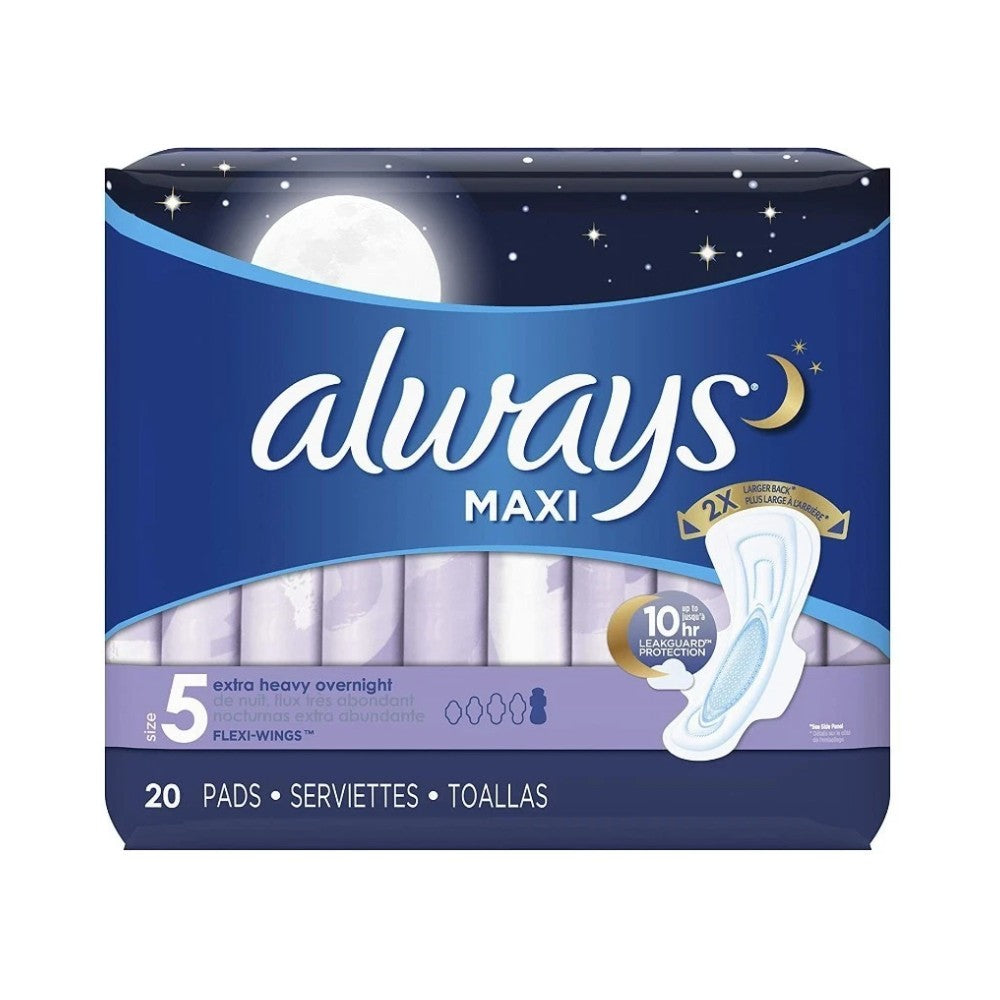 Always Maxi Extra Heavy Overnight Sanitary Towels with Wings 20's (Size 5)