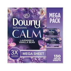 Downy Infusions Calm Lavender & Vanilla Bean Fabric Softener 130 Dryer Sheets