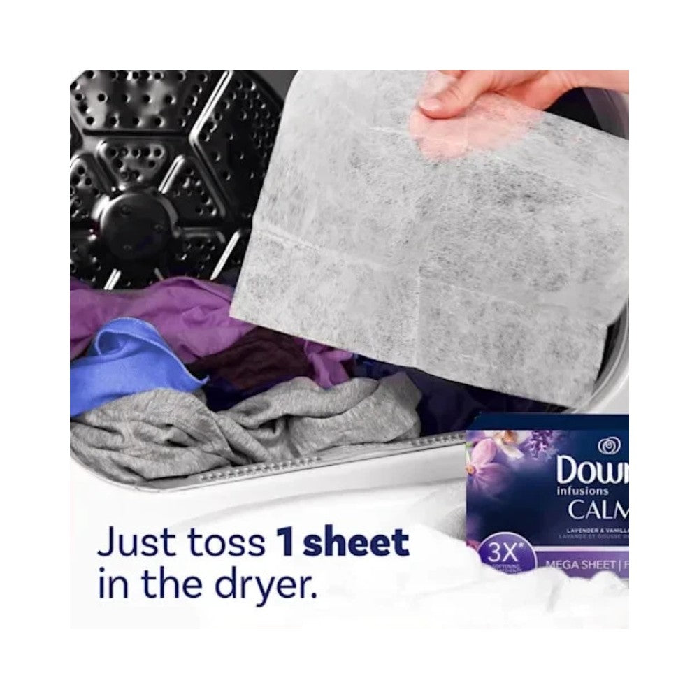 Downy Infusions Calm Lavender & Vanilla Bean Fabric Softener 130 Dryer Sheets