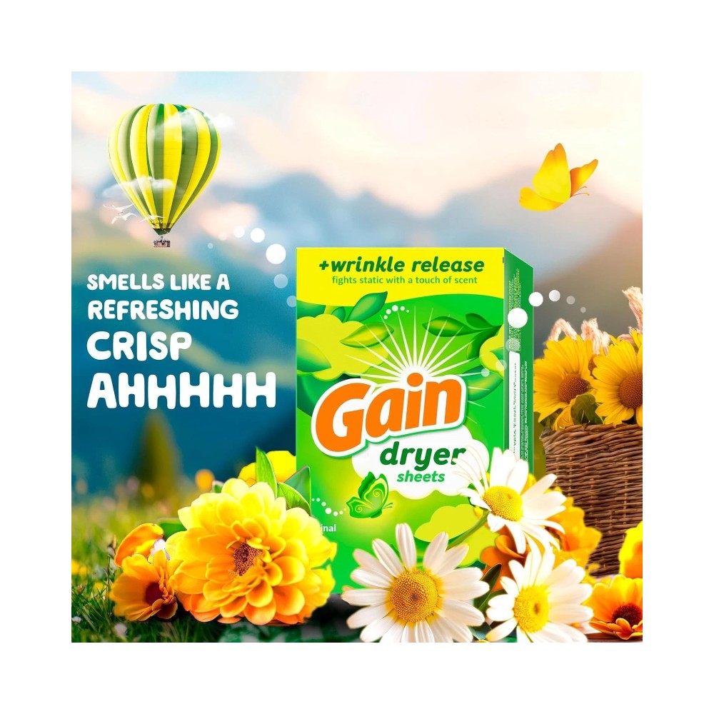 Gain Original Dryer Sheets + Wrinkle Release Fabric Softener 240 Sheets