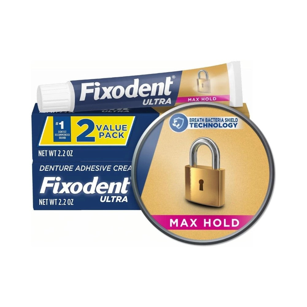 Fixodent Ultra Max Hold Denture Adhesive Cream 2.2oz (62g) - Pack of 2