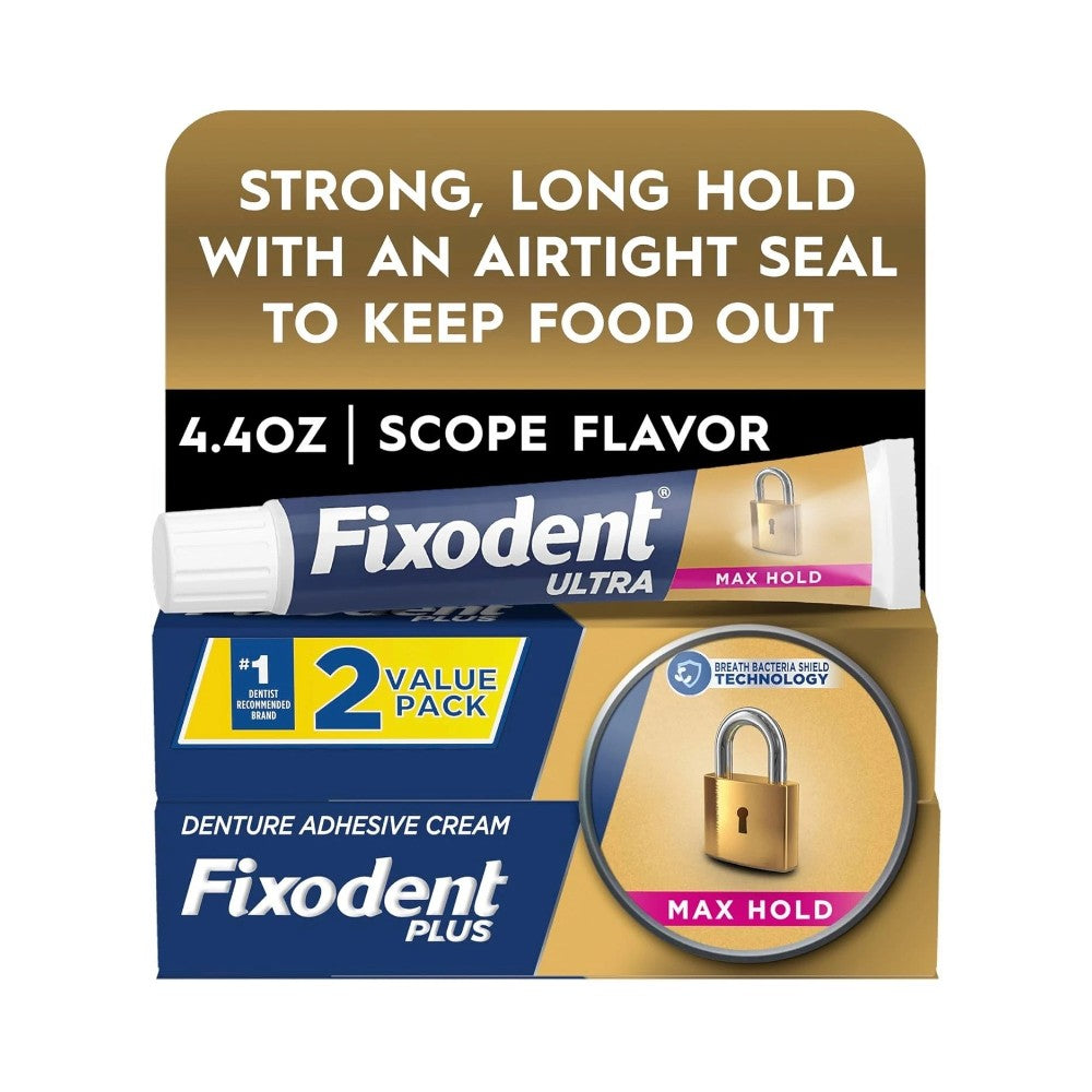Fixodent Ultra Max Hold Denture Adhesive Cream 2.2oz (62g) - Pack of 2