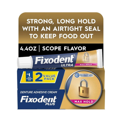 Fixodent Ultra Max Hold Denture Adhesive Cream 2.2oz (62g) - Pack of 2