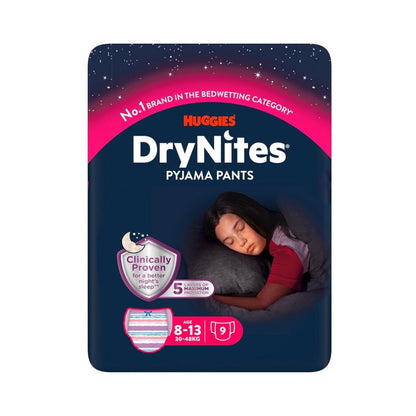 Huggies DryNites Pyjama Pants for Girls Age 8-13 (9 Pants)