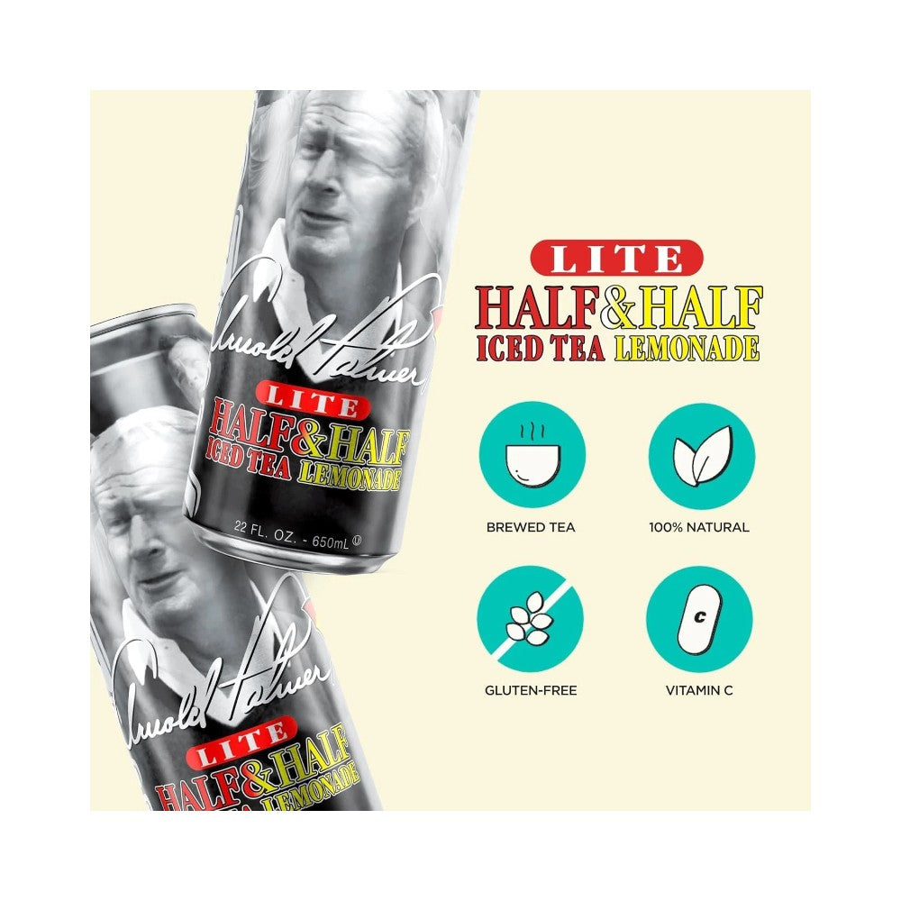 Arizona Arnold Palmer Lite Half & Half Iced Tea Lemonade Cans 650ml - Pack of 24