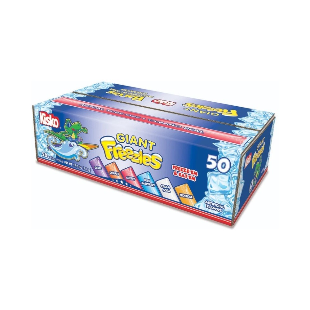 Kisko Giant Freezies Freezer Pops Ice Bars 5.5oz (156g) - Pack of 50