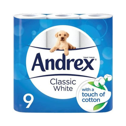 Andrex White Toilet Paper Classic Clean Rolls 9's
