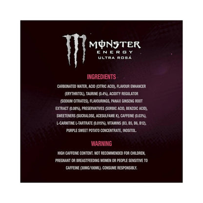 Monster Ultra Rosa Zero Sugar Energy Drink Cans 500ml - Pack of 12