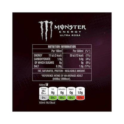 Monster Ultra Rosa Zero Sugar Energy Drink Cans 500ml - Pack of 12