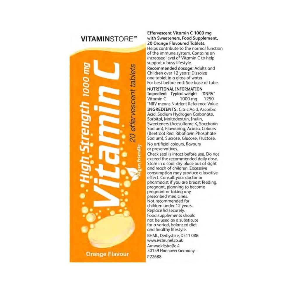 VitaminStore Vitamin C High Strength 1000mg Effervescent Tablets 20's