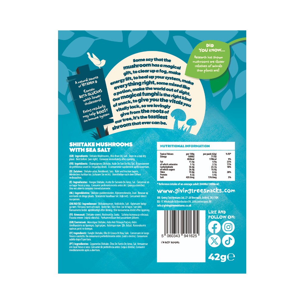 The Giving Tree Crunchy Shitake Mushroom Sea Salt Vacuum Fried Crisps 42g